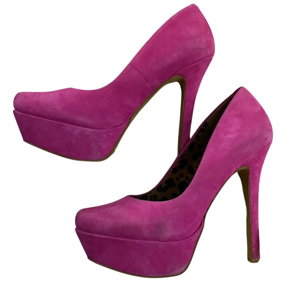 Jessica Simpson Faux Suede Hot Pink Barbie Platform Heels Glam Dopamine Party 6